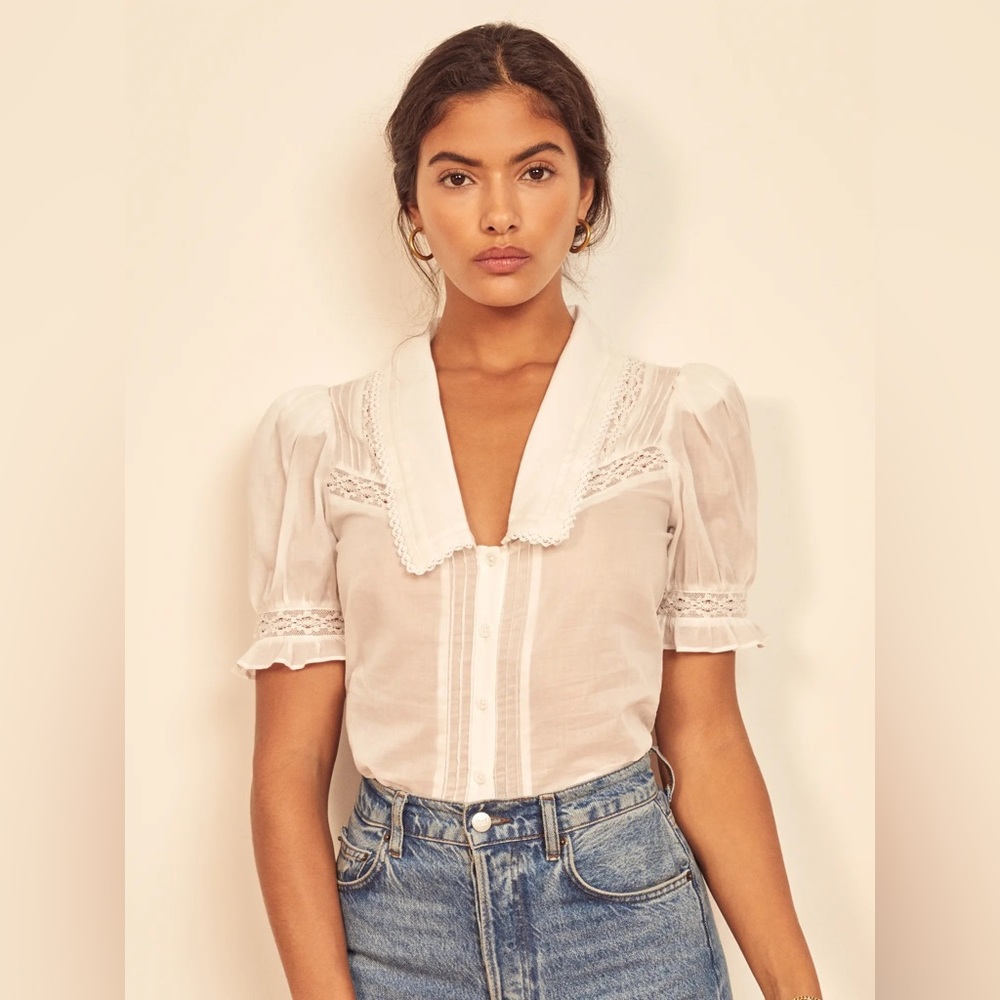 Reformation Hara Top, Collar Cotton Blouse (Never Worn)